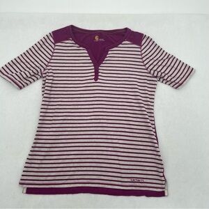 CARHARTT Women’s Purple/cream stripe V-neck short sleeved shirt size Medium 8/10